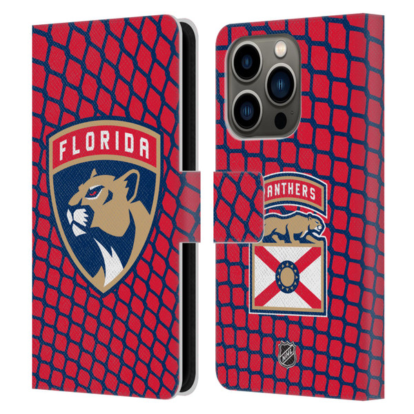 NHL Florida Panthers Net Pattern Leather Book Wallet Case Cover For Apple iPhone 14 Pro