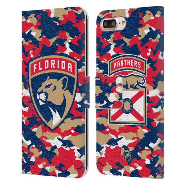 NHL Florida Panthers Camouflage Leather Book Wallet Case Cover For Apple iPhone 7 Plus / iPhone 8 Plus