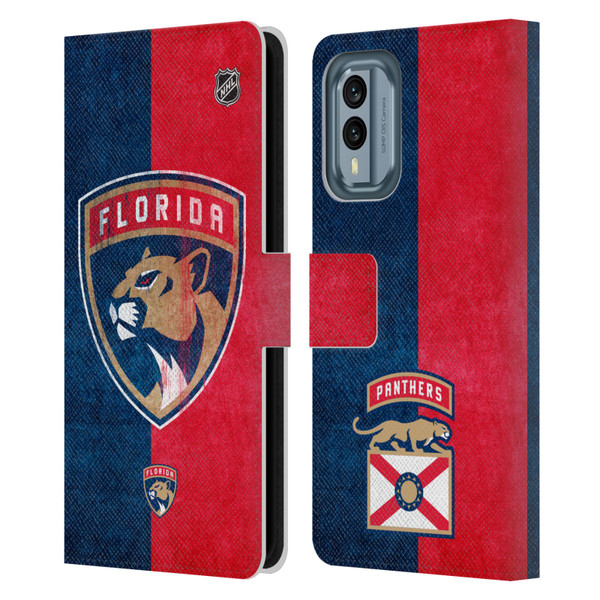 NHL Florida Panthers Half Distressed Leather Book Wallet Case Cover For Nokia X30