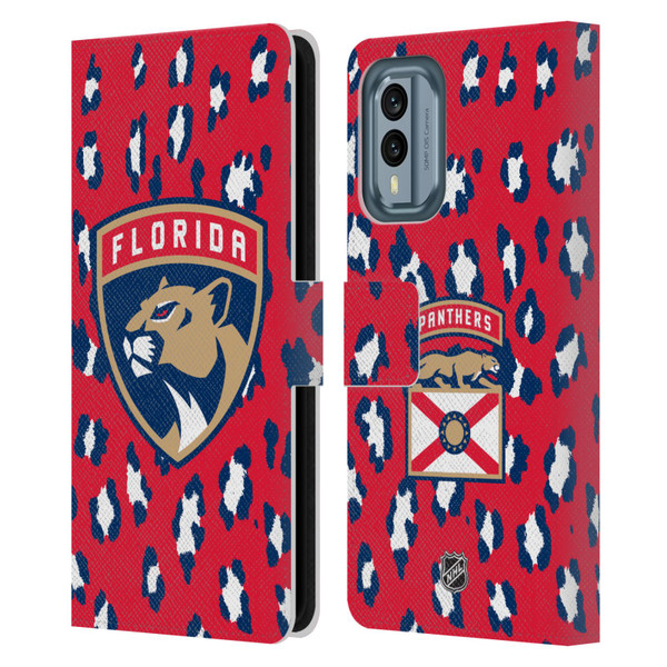 NHL Florida Panthers Leopard Patten Leather Book Wallet Case Cover For Nokia X30