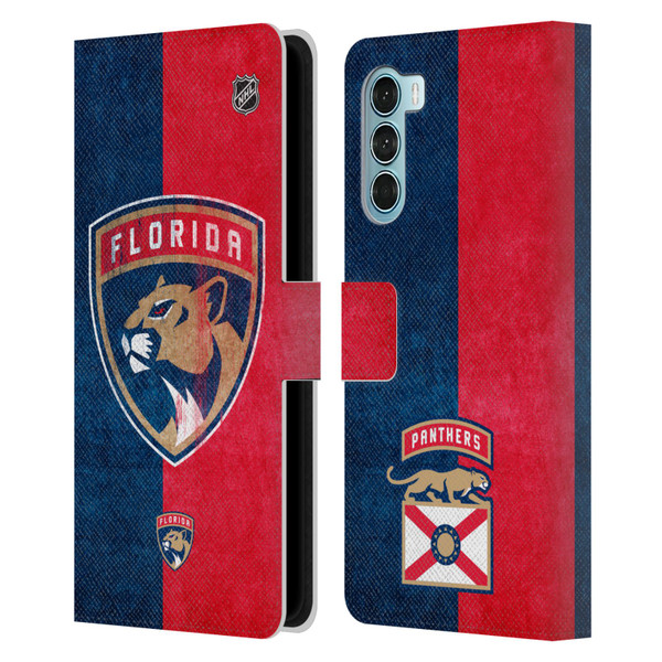 NHL Florida Panthers Half Distressed Leather Book Wallet Case Cover For Motorola Edge S30 / Moto G200 5G