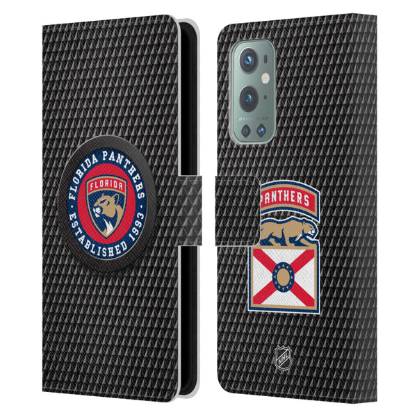 NHL Florida Panthers Puck Texture Leather Book Wallet Case Cover For OnePlus 9