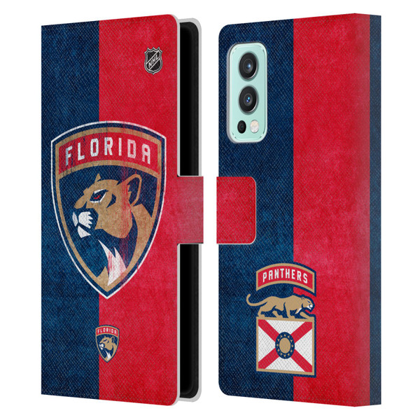NHL Florida Panthers Half Distressed Leather Book Wallet Case Cover For OnePlus Nord 2 5G