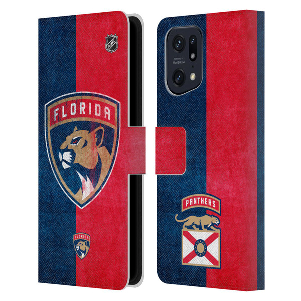 NHL Florida Panthers Half Distressed Leather Book Wallet Case Cover For OPPO Find X5