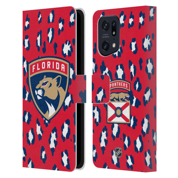 NHL Florida Panthers Leopard Patten Leather Book Wallet Case Cover For OPPO Find X5