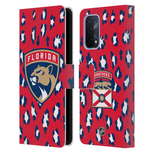 NHL Florida Panthers Leopard Patten Leather Book Wallet Case Cover For OPPO A54 5G