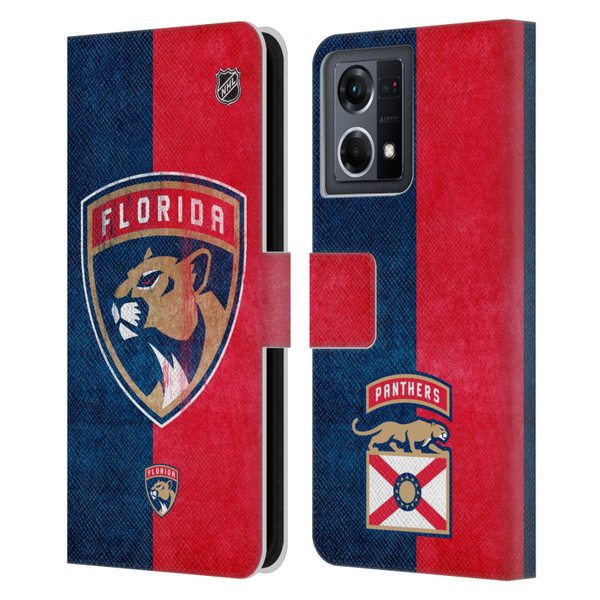 NHL Florida Panthers Half Distressed Leather Book Wallet Case Cover For OPPO Reno8 4G