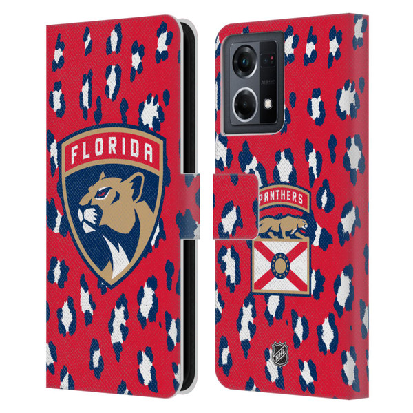 NHL Florida Panthers Leopard Patten Leather Book Wallet Case Cover For OPPO Reno8 4G