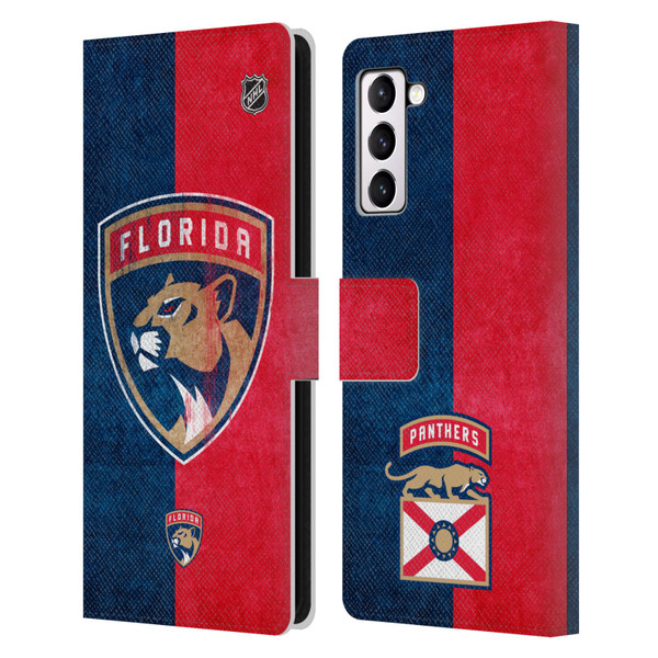 NHL Florida Panthers Half Distressed Leather Book Wallet Case Cover For Samsung Galaxy S21+ 5G