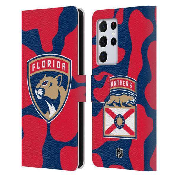 NHL Florida Panthers Cow Pattern Leather Book Wallet Case Cover For Samsung Galaxy S21 Ultra 5G