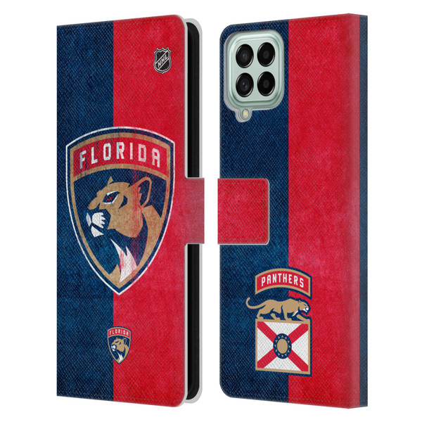 NHL Florida Panthers Half Distressed Leather Book Wallet Case Cover For Samsung Galaxy M33 (2022)