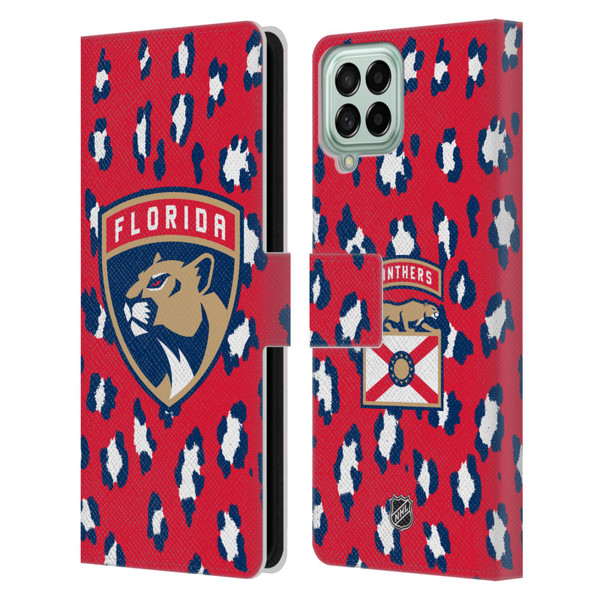 NHL Florida Panthers Leopard Patten Leather Book Wallet Case Cover For Samsung Galaxy M33 (2022)