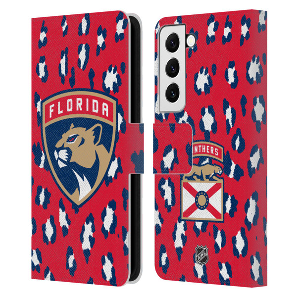 NHL Florida Panthers Leopard Patten Leather Book Wallet Case Cover For Samsung Galaxy S22 5G