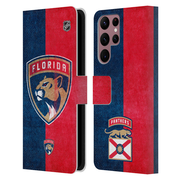 NHL Florida Panthers Half Distressed Leather Book Wallet Case Cover For Samsung Galaxy S22 Ultra 5G