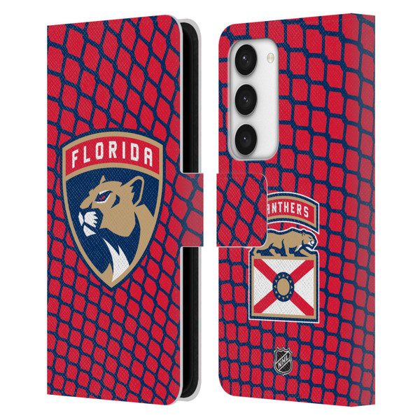 NHL Florida Panthers Net Pattern Leather Book Wallet Case Cover For Samsung Galaxy S23 5G