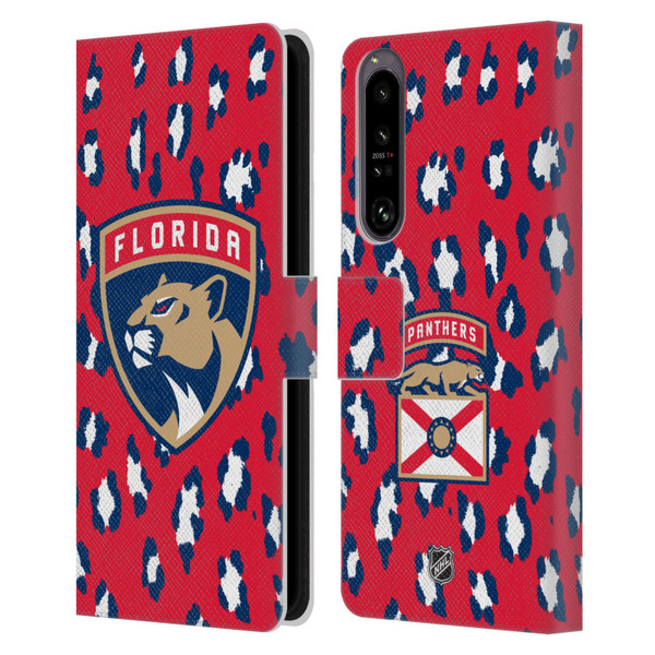 NHL Florida Panthers Leopard Patten Leather Book Wallet Case Cover For Sony Xperia 1 IV