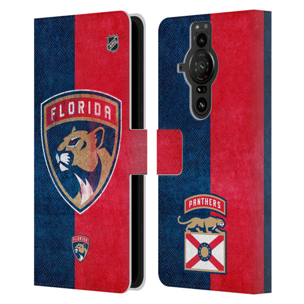 NHL Florida Panthers Half Distressed Leather Book Wallet Case Cover For Sony Xperia Pro-I