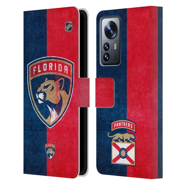 NHL Florida Panthers Half Distressed Leather Book Wallet Case Cover For Xiaomi 12 Pro