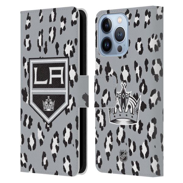 NHL Los Angeles Kings Leopard Patten Leather Book Wallet Case Cover For Apple iPhone 13 Pro