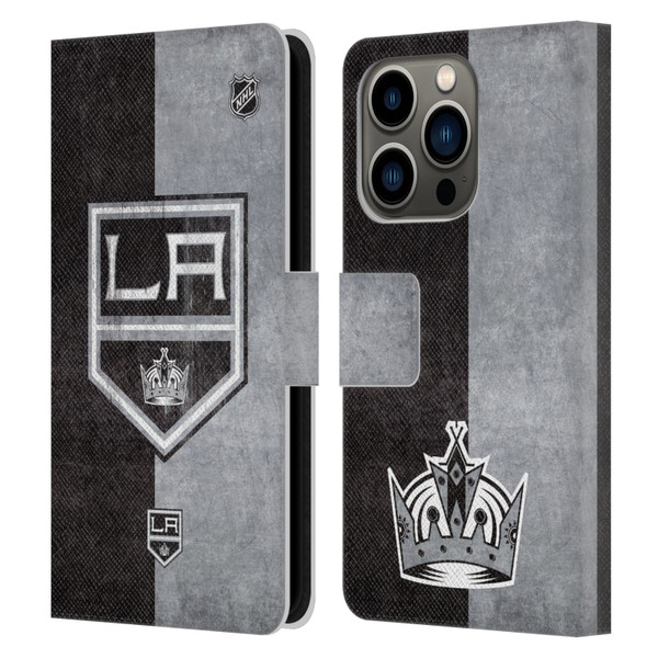 NHL Los Angeles Kings Half Distressed Leather Book Wallet Case Cover For Apple iPhone 14 Pro