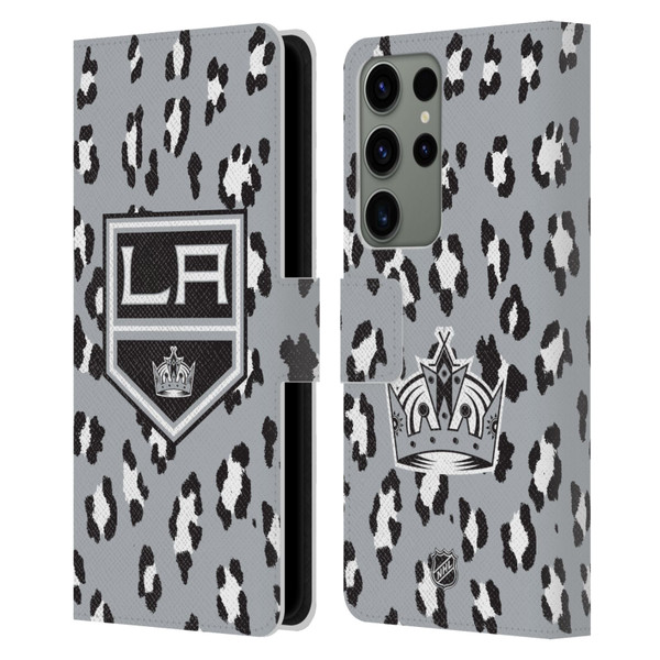 NHL Los Angeles Kings Leopard Patten Leather Book Wallet Case Cover For Samsung Galaxy S23 Ultra 5G