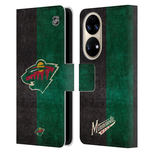 NHL Minnesota Wild Half Distressed Leather Book Wallet Case Cover For Huawei P50