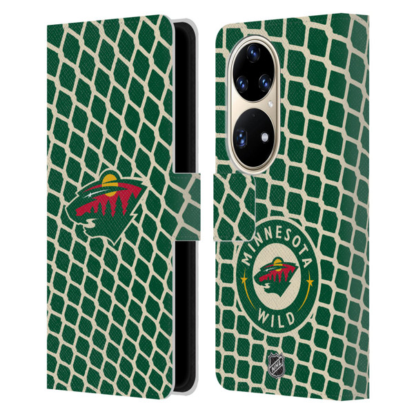 NHL Minnesota Wild Net Pattern Leather Book Wallet Case Cover For Huawei P50 Pro