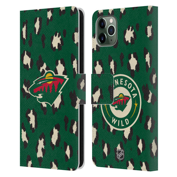 NHL Minnesota Wild Leopard Patten Leather Book Wallet Case Cover For Apple iPhone 11 Pro Max