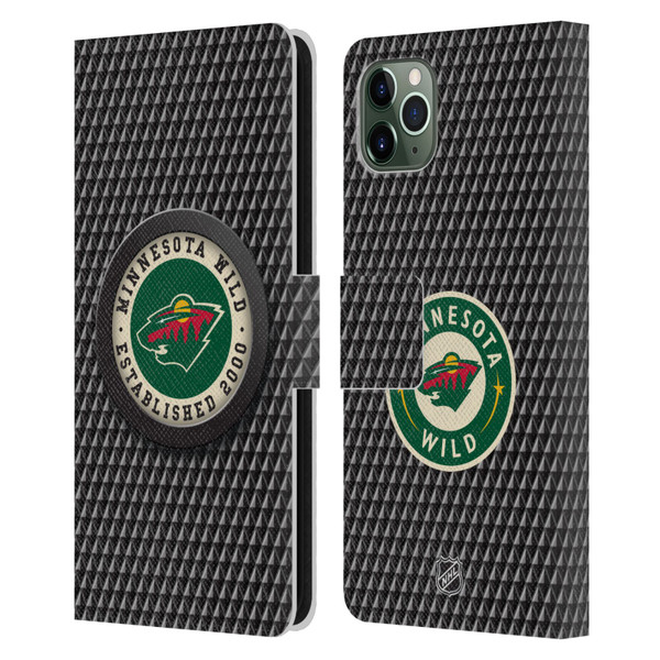 NHL Minnesota Wild Puck Texture Leather Book Wallet Case Cover For Apple iPhone 11 Pro Max