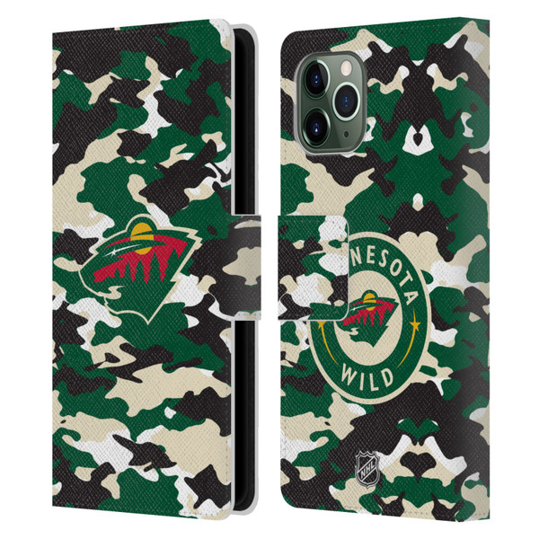 NHL Minnesota Wild Camouflage Leather Book Wallet Case Cover For Apple iPhone 11 Pro