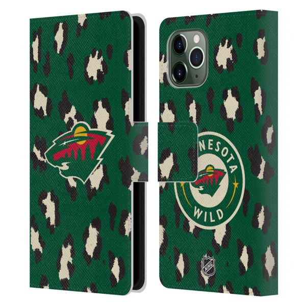 NHL Minnesota Wild Leopard Patten Leather Book Wallet Case Cover For Apple iPhone 11 Pro
