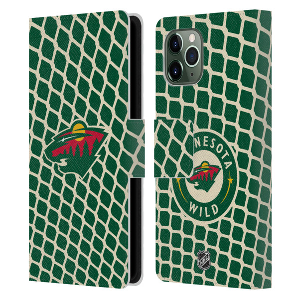 NHL Minnesota Wild Net Pattern Leather Book Wallet Case Cover For Apple iPhone 11 Pro