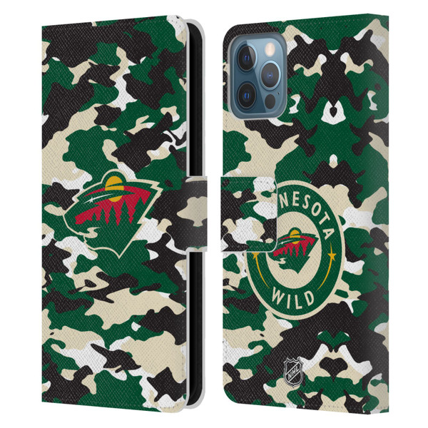 NHL Minnesota Wild Camouflage Leather Book Wallet Case Cover For Apple iPhone 12 / iPhone 12 Pro