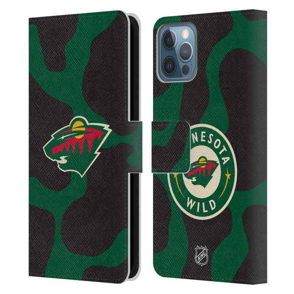 NHL Minnesota Wild Cow Pattern Leather Book Wallet Case Cover For Apple iPhone 12 / iPhone 12 Pro