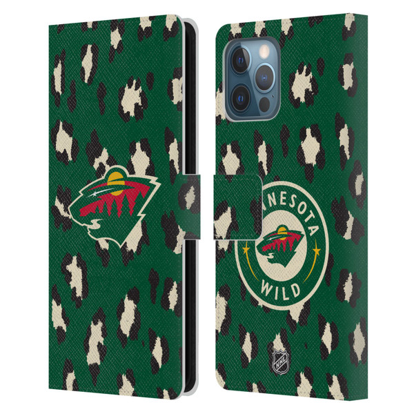 NHL Minnesota Wild Leopard Patten Leather Book Wallet Case Cover For Apple iPhone 12 Pro Max