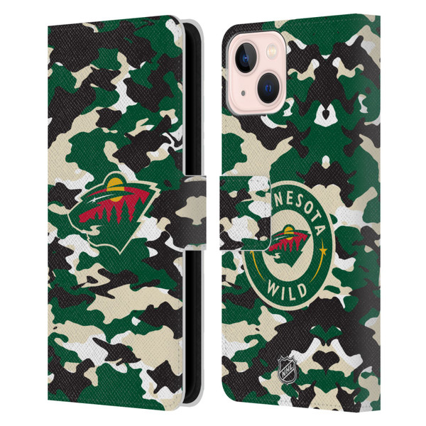 NHL Minnesota Wild Camouflage Leather Book Wallet Case Cover For Apple iPhone 13