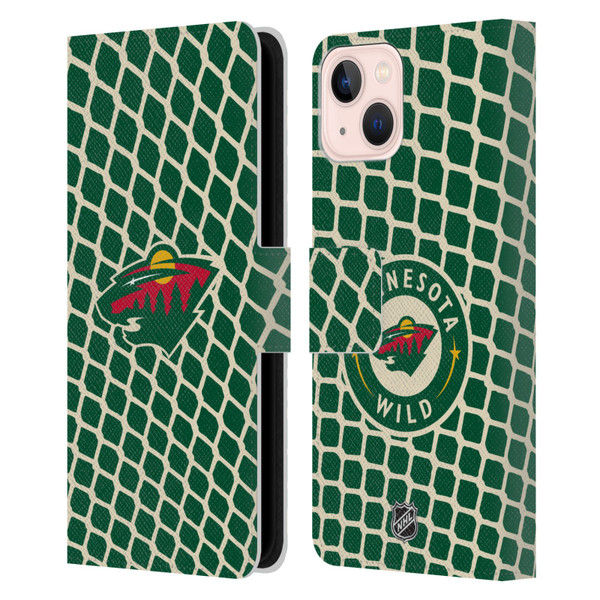 NHL Minnesota Wild Net Pattern Leather Book Wallet Case Cover For Apple iPhone 13