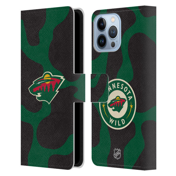 NHL Minnesota Wild Cow Pattern Leather Book Wallet Case Cover For Apple iPhone 13 Pro Max