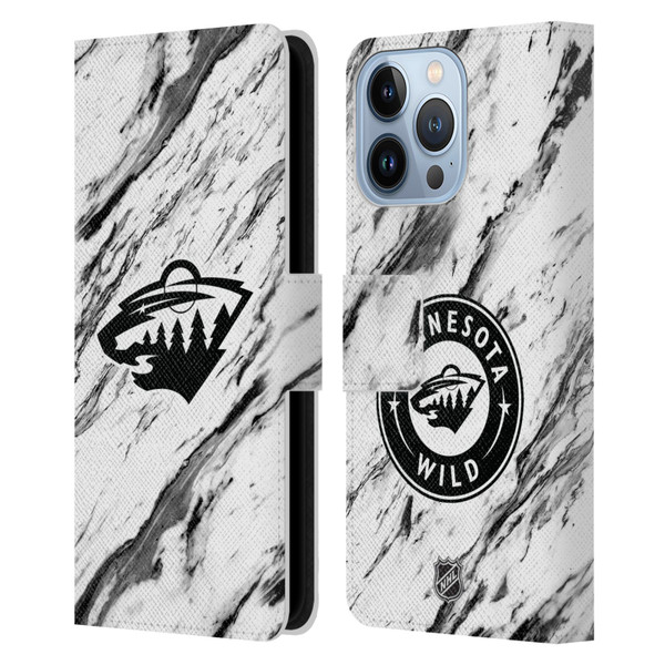 NHL Minnesota Wild Marble Leather Book Wallet Case Cover For Apple iPhone 13 Pro