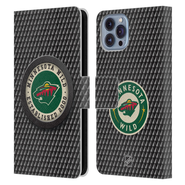 NHL Minnesota Wild Puck Texture Leather Book Wallet Case Cover For Apple iPhone 14
