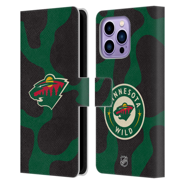 NHL Minnesota Wild Cow Pattern Leather Book Wallet Case Cover For Apple iPhone 14 Pro Max