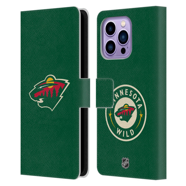 NHL Minnesota Wild Plain Leather Book Wallet Case Cover For Apple iPhone 14 Pro Max