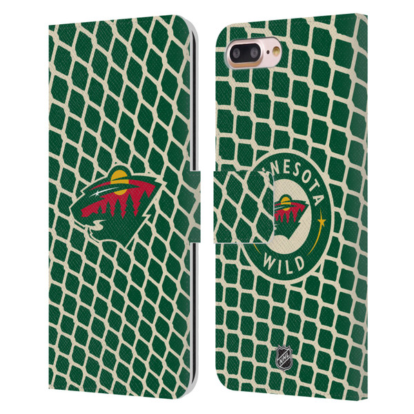 NHL Minnesota Wild Net Pattern Leather Book Wallet Case Cover For Apple iPhone 7 Plus / iPhone 8 Plus