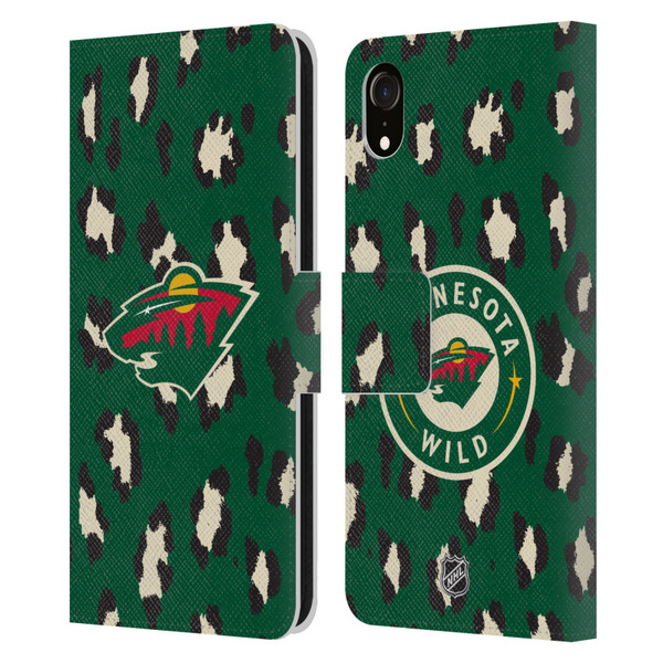 NHL Minnesota Wild Leopard Patten Leather Book Wallet Case Cover For Apple iPhone XR