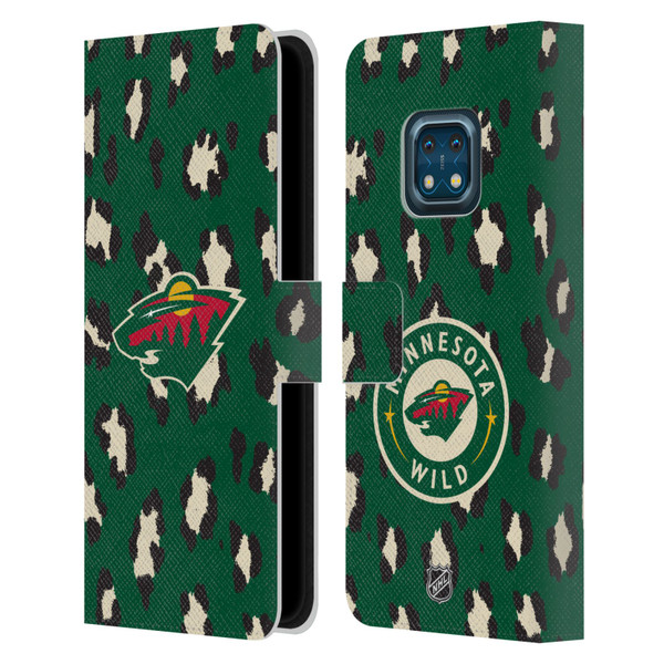 NHL Minnesota Wild Leopard Patten Leather Book Wallet Case Cover For Nokia XR20