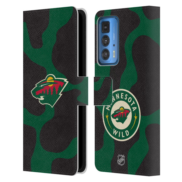 NHL Minnesota Wild Cow Pattern Leather Book Wallet Case Cover For Motorola Edge 20 Pro