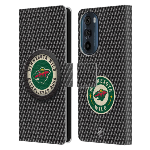 NHL Minnesota Wild Puck Texture Leather Book Wallet Case Cover For Motorola Edge 30