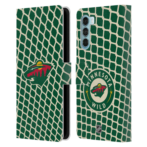 NHL Minnesota Wild Net Pattern Leather Book Wallet Case Cover For Motorola Edge S30 / Moto G200 5G