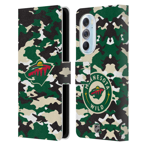 NHL Minnesota Wild Camouflage Leather Book Wallet Case Cover For Motorola Edge X30