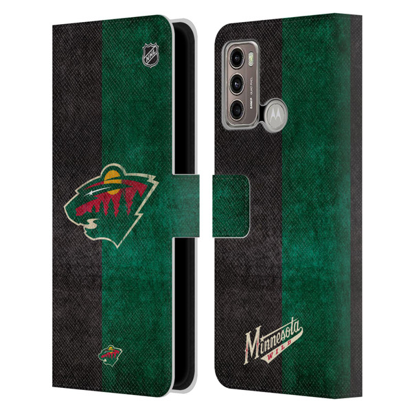 NHL Minnesota Wild Half Distressed Leather Book Wallet Case Cover For Motorola Moto G60 / Moto G40 Fusion